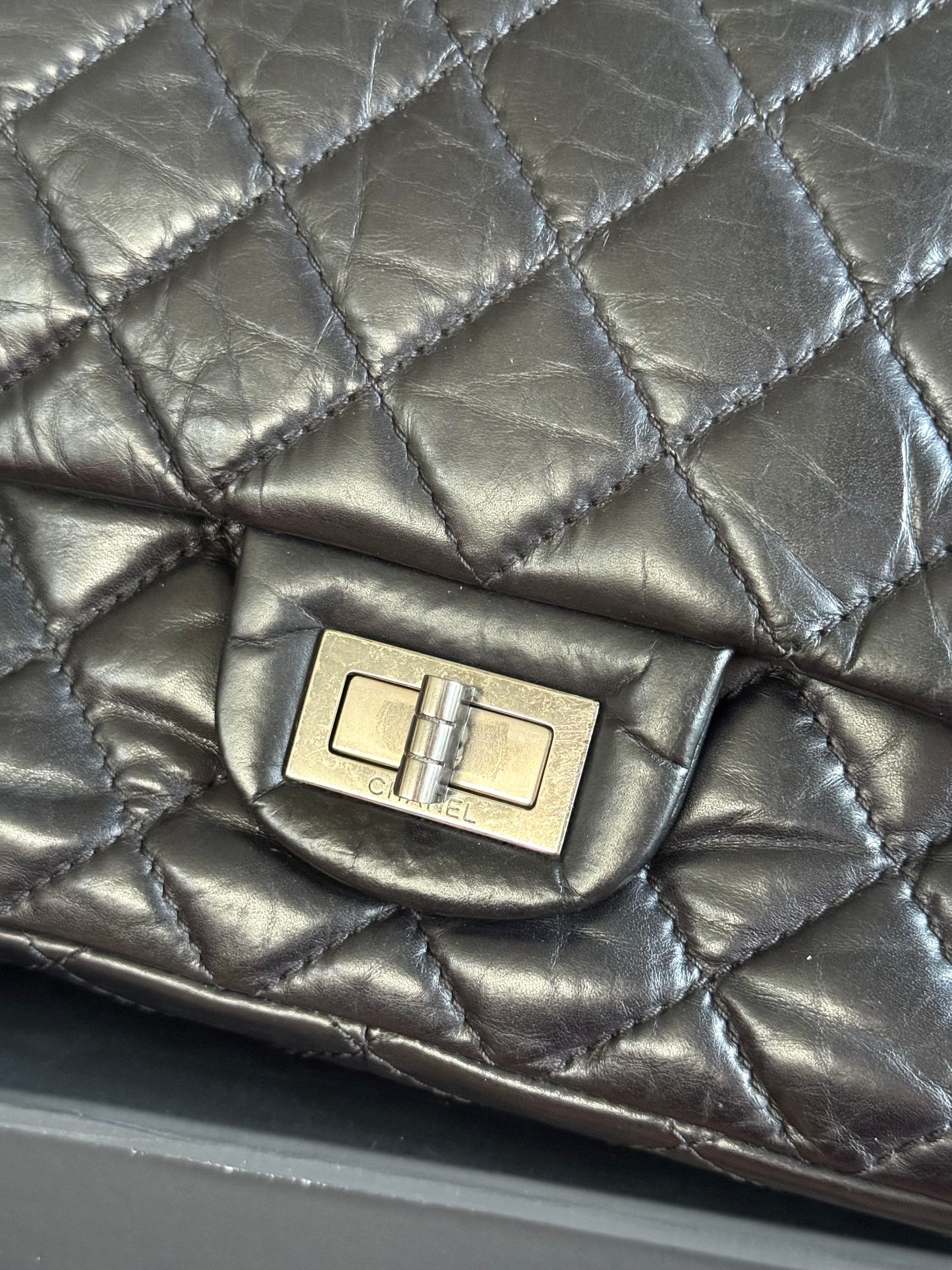 Pre-owned Chanel 2.55 Reissue Maxi 227 Black Calfskin Flap Bag