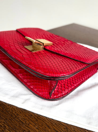 Pre-owned Céline Classic Box Medium Red Python Bag