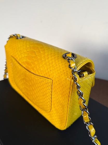 Pre-owned Chanel Timeless Mini Rectangle Yellow Python Flap Bag