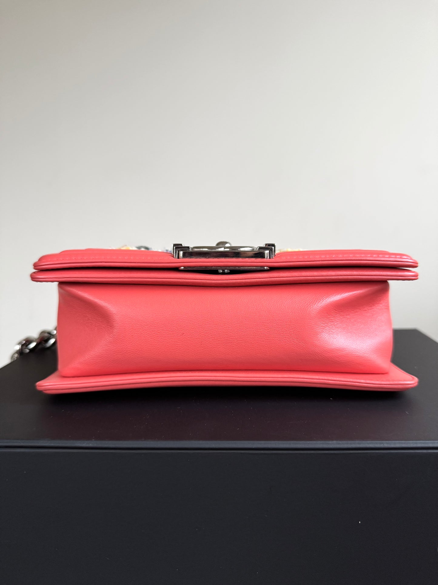 Pre-owned Chanel Boy Small Salmon Pink Tweed Leather Bag