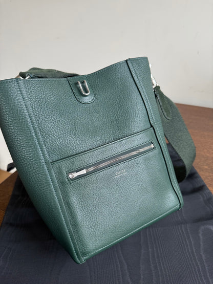 Pre-owned Céline Seau Sangle Small Dark Green Leather Tote Bag