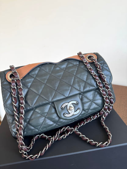 Pre-owned Chanel In The Mix Medium Dark Green Iridescent Leather Flap Bag
