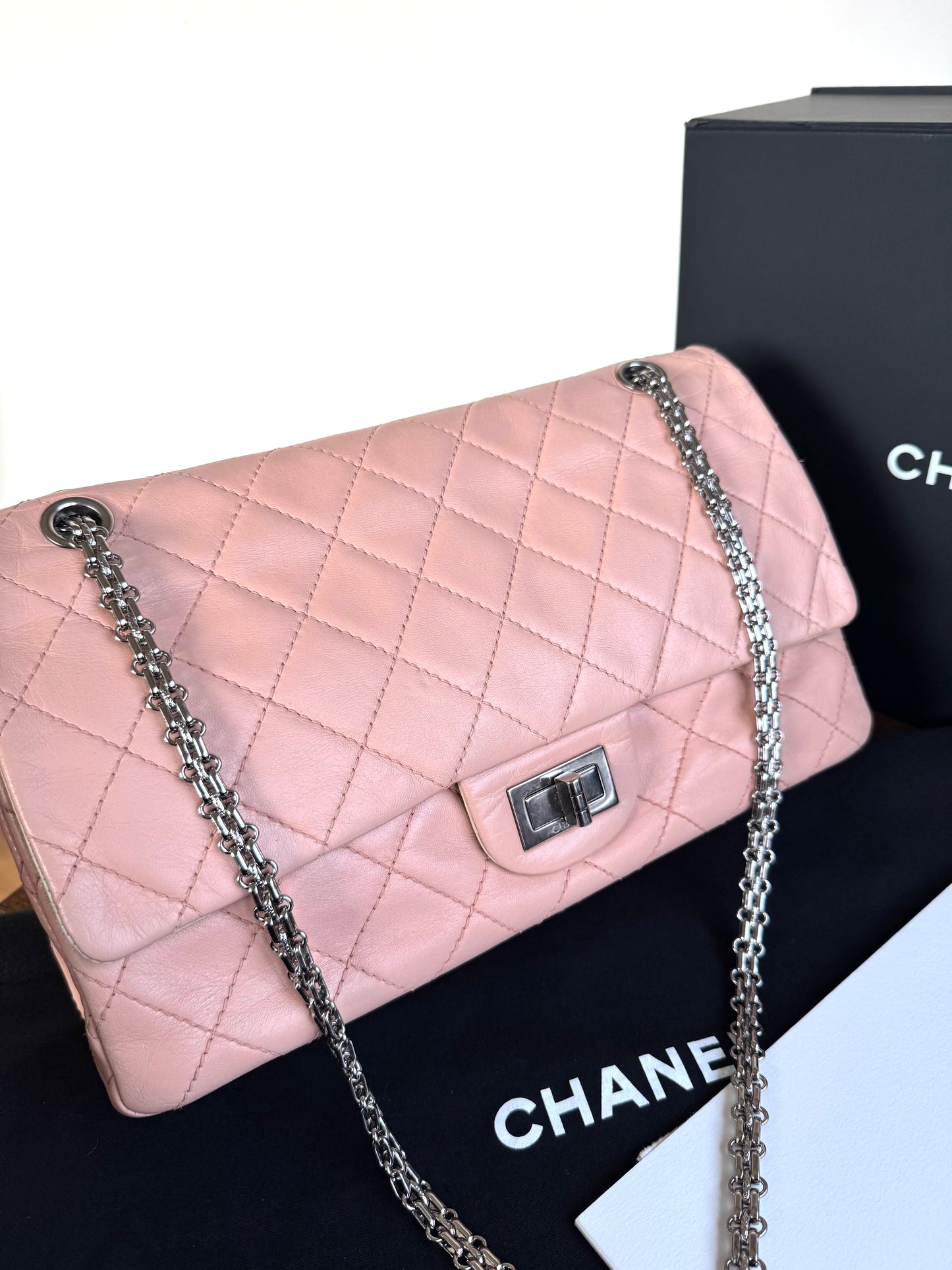 Pre-owned Chanel 2.55 Maxi 227 Rose Mint Lambskin Flap Bag
