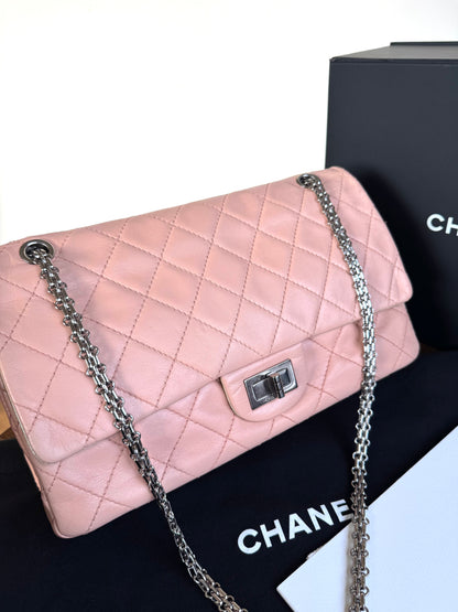 Pre-owned Chanel 2.55 Maxi 227 Rose Mint Lambskin Flap Bag