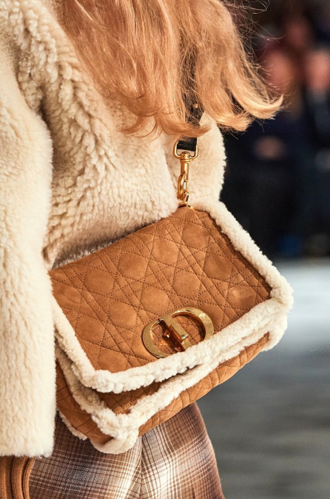 Pre-owned Dior Caro Large Camel Shearling Cannage Flap Bag