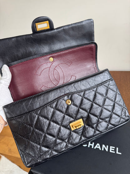 Pre-owned Chanel 2.55 Reissue Large 226 Black Calfskin Flap Bag