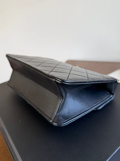 Pre-owned Chanel CC Crystal Geometric Black Lambskin Flap Bag