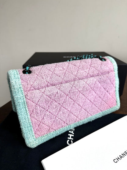Pre-owned Chanel Pink Turquoise Tweed Flap Bag