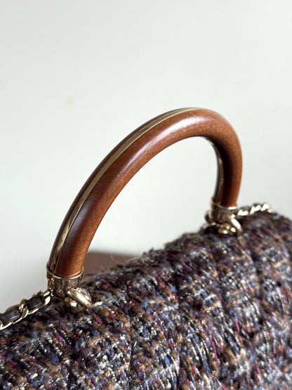 Pre-owned Chanel Knock On Wood Brown Tweed Top Handle Flap Bag