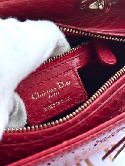 Pre-owned Dior Lady Dior Medium Red Python Bag