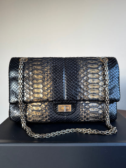 Pre-owned Chanel 2.55 Reissue Large 226 Black Gold Python Flap Bag