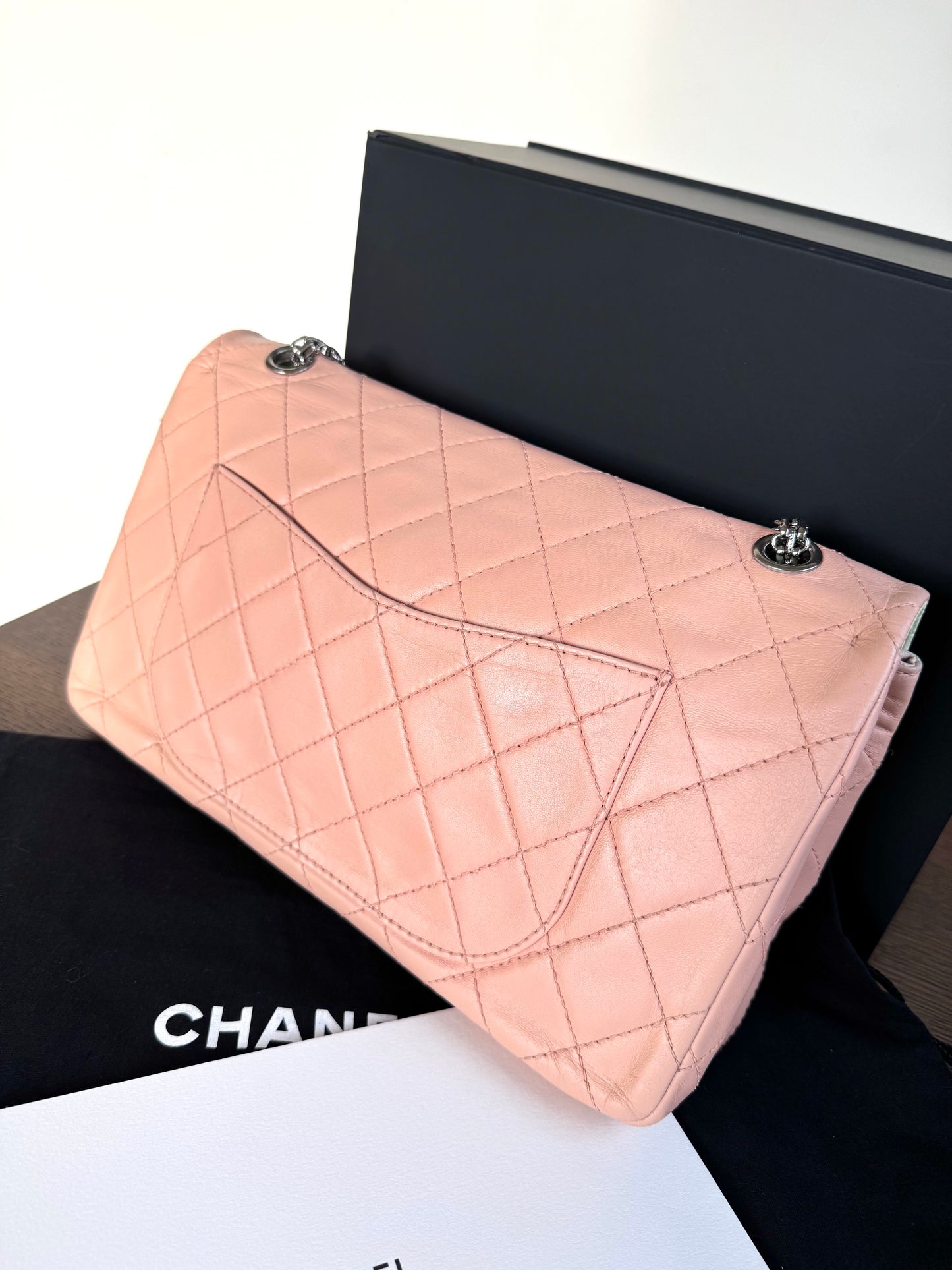 Pre-owned Chanel 2.55 Maxi 227 Rose Mint Lambskin Flap Bag