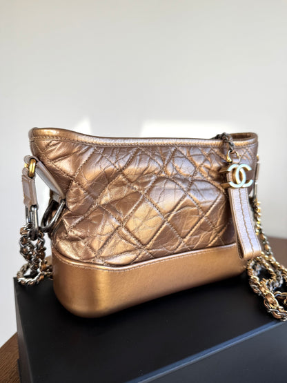 Pre-owned Chanel Gabrielle Small Bronze Leather Hobo Bag