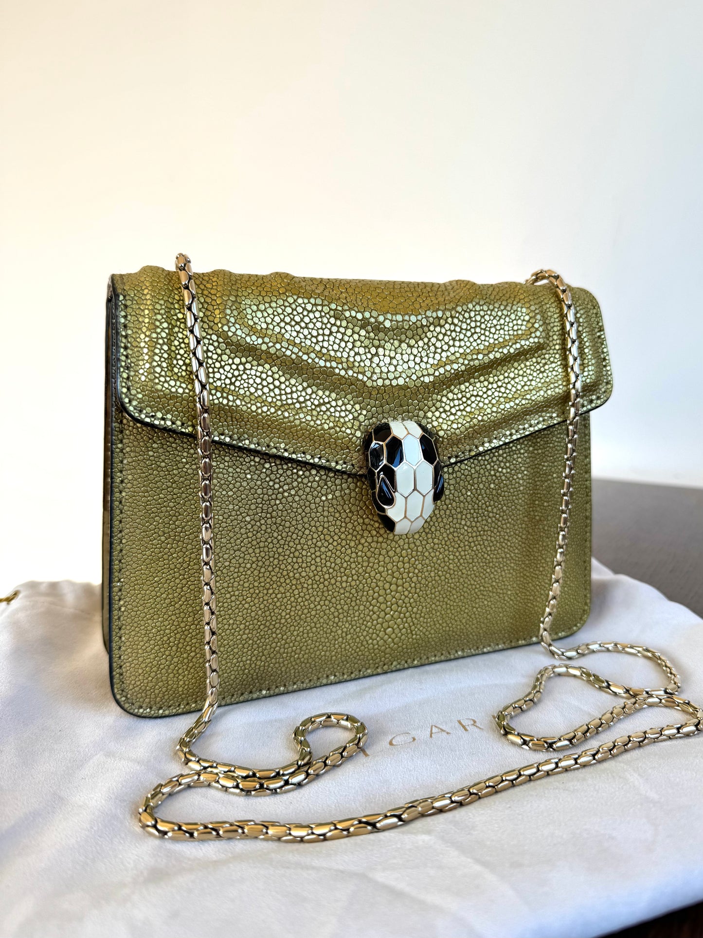 Pre-owned Bvlgari Serpenti Forever Small Gold Stingray Shoulder Bag