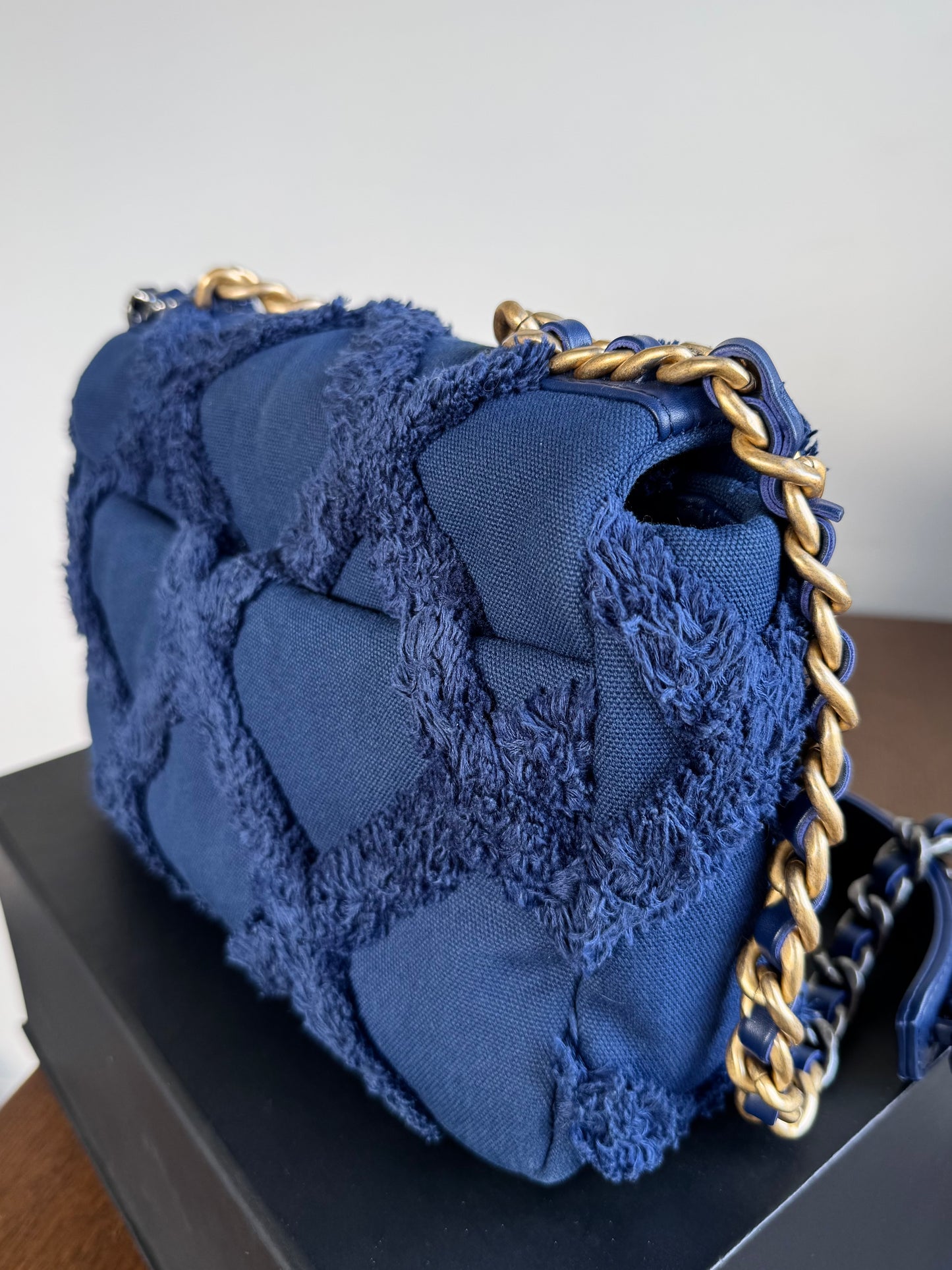 Pre-owned Chanel 19 Small Blue Canvas Flap Bag