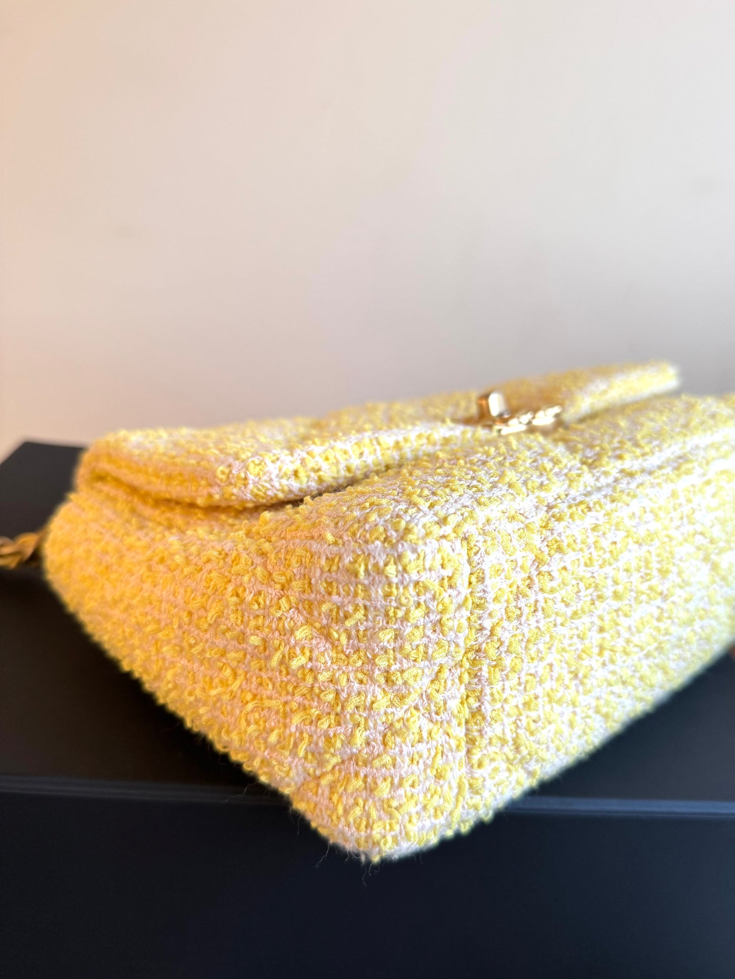 Pre-owned Chanel 19 Small Yellow Tweed Flap Bag