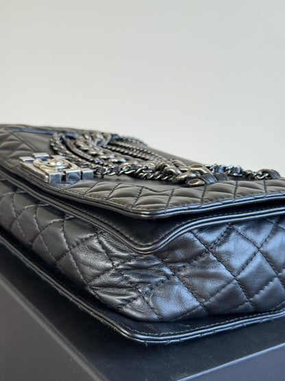 Pre-owned Chanel Boy Large Black Leather Multi-chain Flap Bag Limited Edition