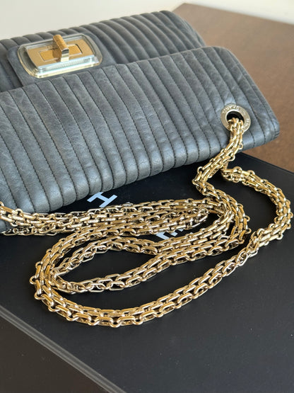 Pre-owned Chanel 2.55 Vertical Dark Grey Iridescent Leather Flap Bag