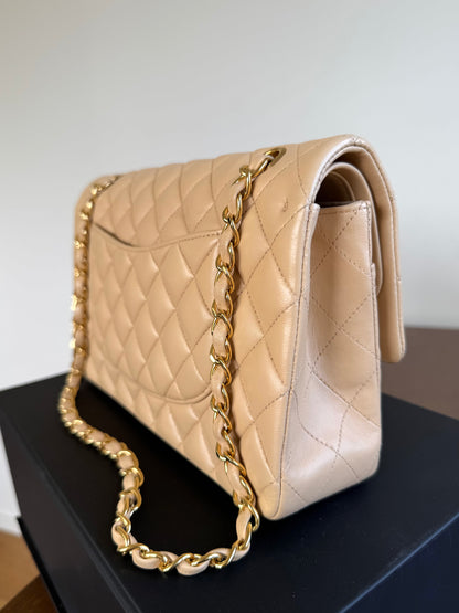 Pre-owned Chanel Timeless Classic Medium Beige Lambskin Flap Bag