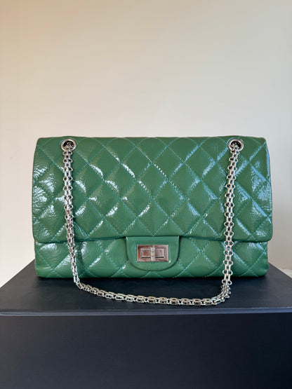 Pre-owned Chanel 2.55 Reissue Maxi 227 Dark Green Patent Leather Flap Bag