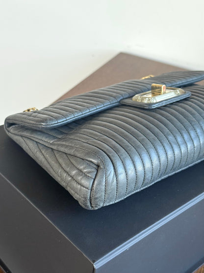 Pre-owned Chanel 2.55 Vertical Dark Grey Iridescent Leather Flap Bag