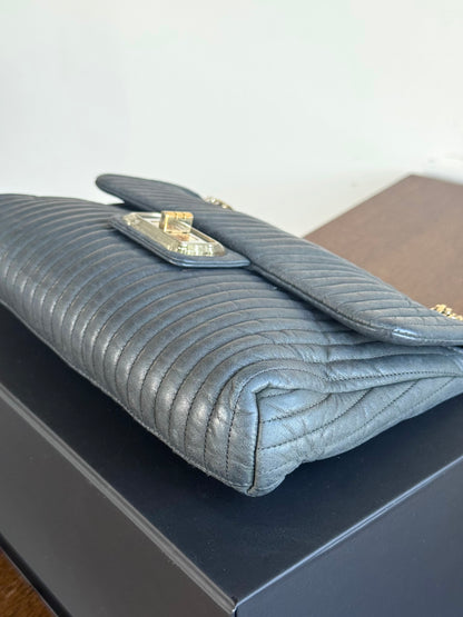 Pre-owned Chanel 2.55 Vertical Dark Grey Iridescent Leather Flap Bag