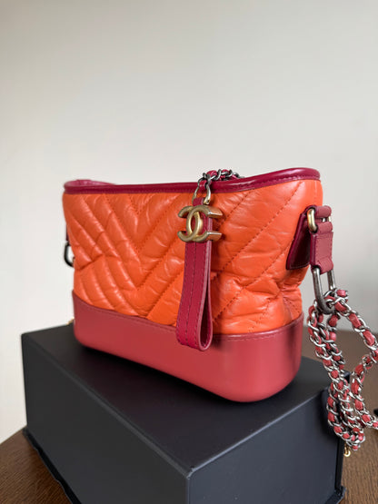 Pre-owned Chanel Gabrielle Small Orange Red Leather Hobo Bag