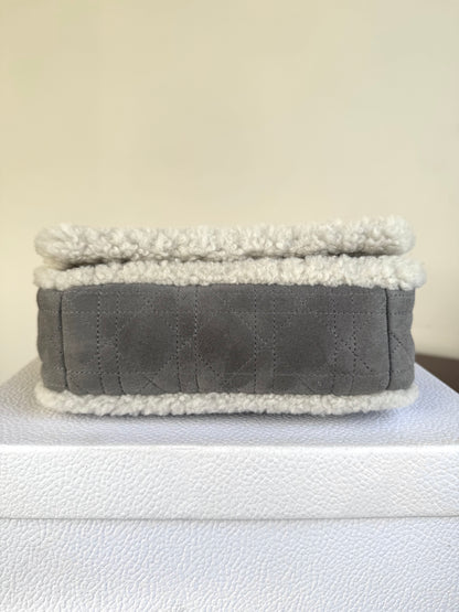 Pre-owned Dior Caro Small Grey Shearling Cannage Flap Bag