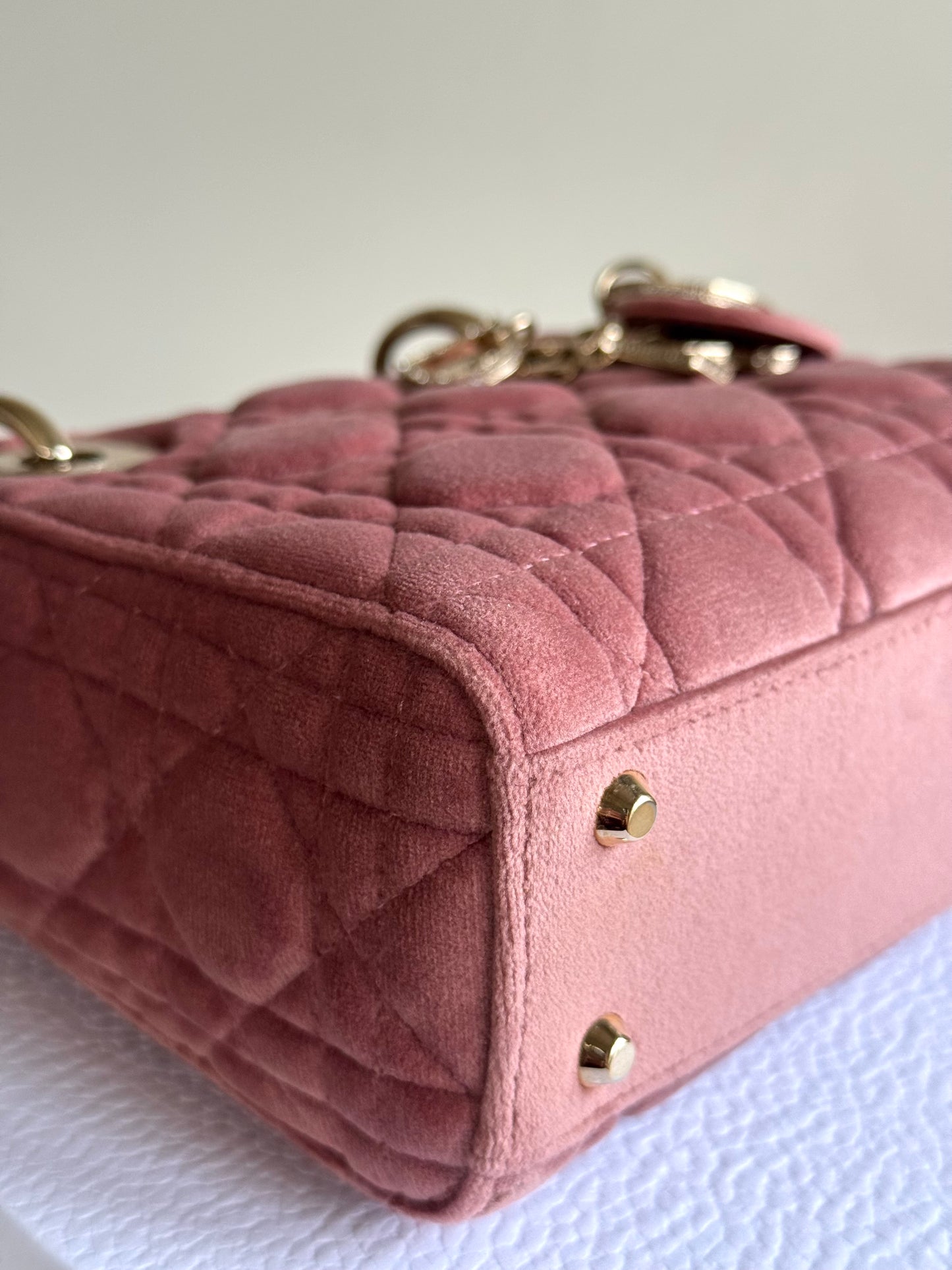 Pre-owned Dior Lady Dior Mini Crystal Dusty Rose Velvet Bag Limited Edition