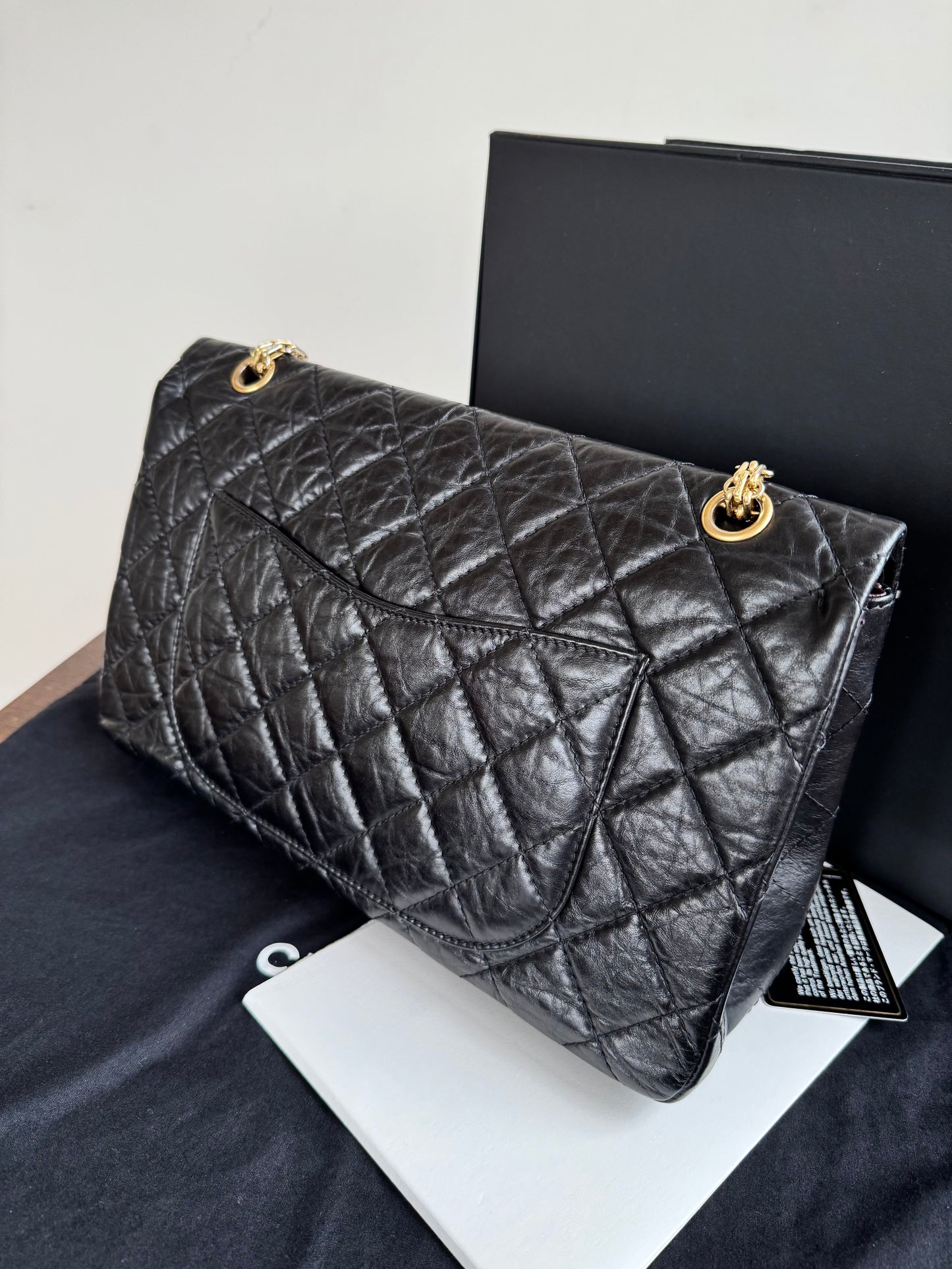 Pre-owned Chanel 2.55 Maxi 227 Black Leather Flap Bag