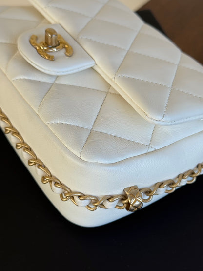 Pre-owned Chanel CC Mini Dynasty White Leather Flap Bag