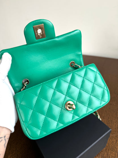 Pre-owned Chanel Timeless Extra Mini Green Leather Flap Bag