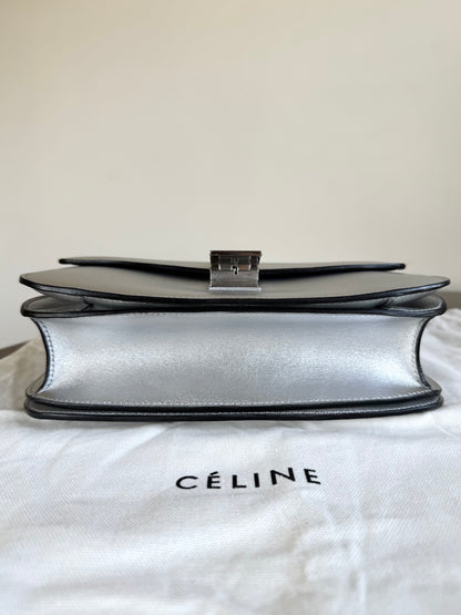 Pre-owned Céline Classic Box Medium Silver Leather Bag