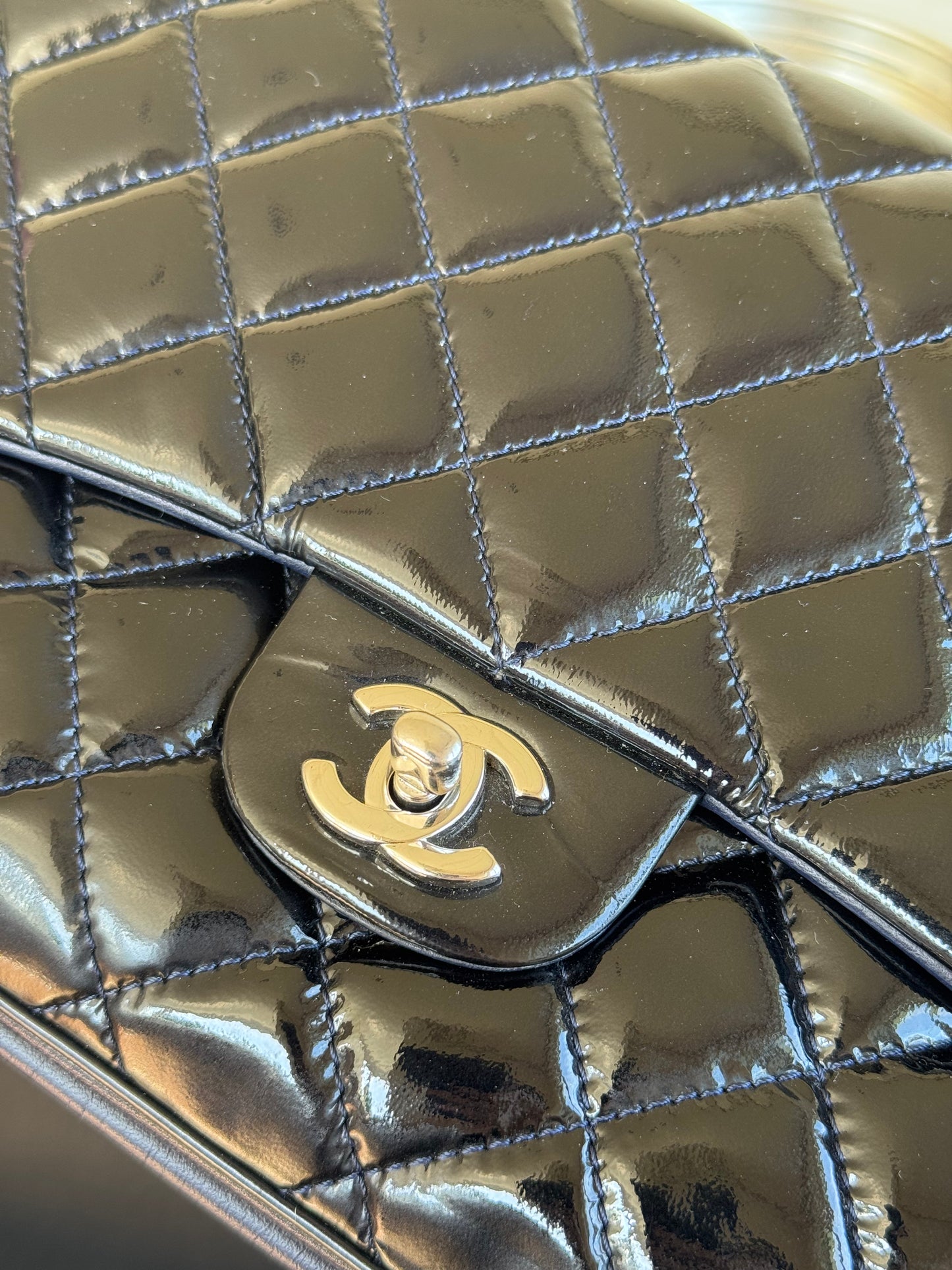 Pre-owned Chanel Classic Jumbo Black Patent Single Flap Bag