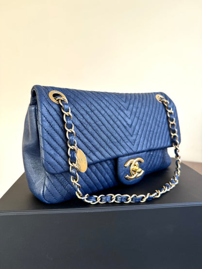 Pre-owned Chanel Timeless Standard Navy Calfskin Flap Bag