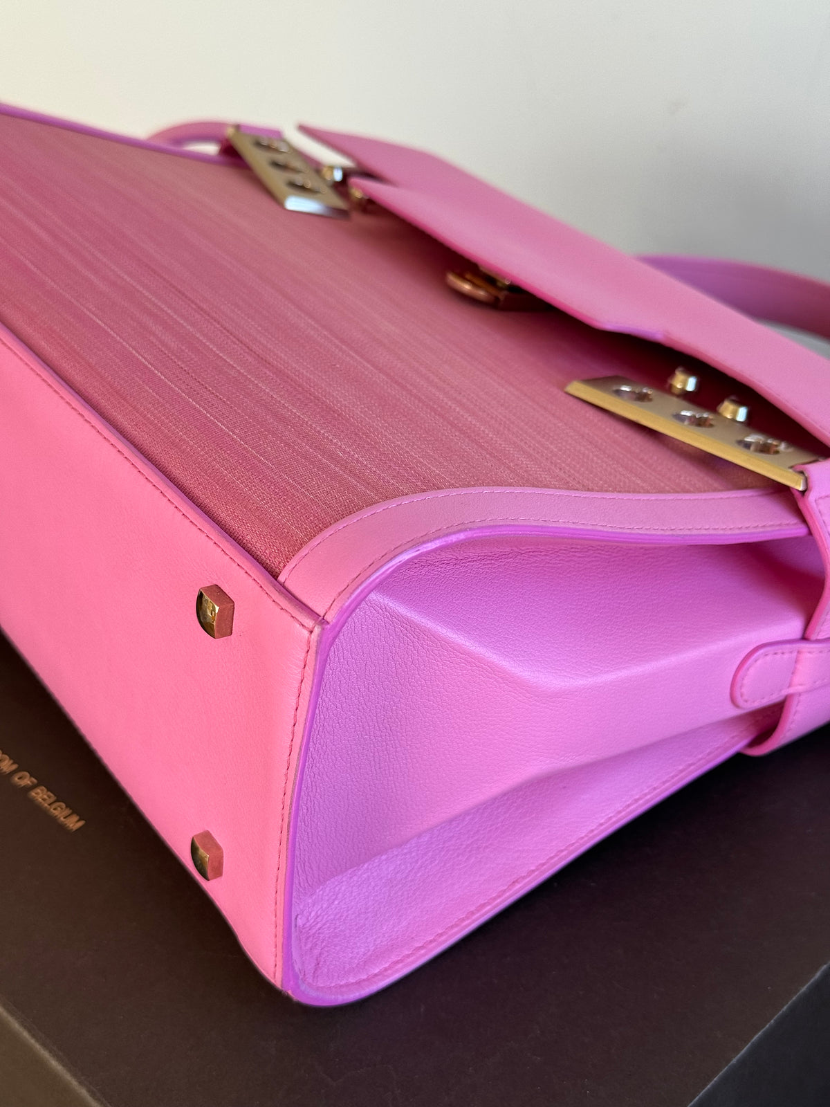 Pre-owned Delvaux Tempête GM Flamingo Pink Toile De Crin Leather Bag Limited Edition
