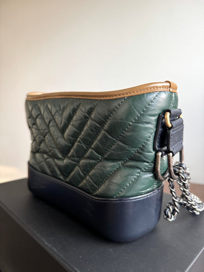 Pre-owned Chanel Gabrielle Small V-stitch Dark Green Leather Hobo Bag Limited Color