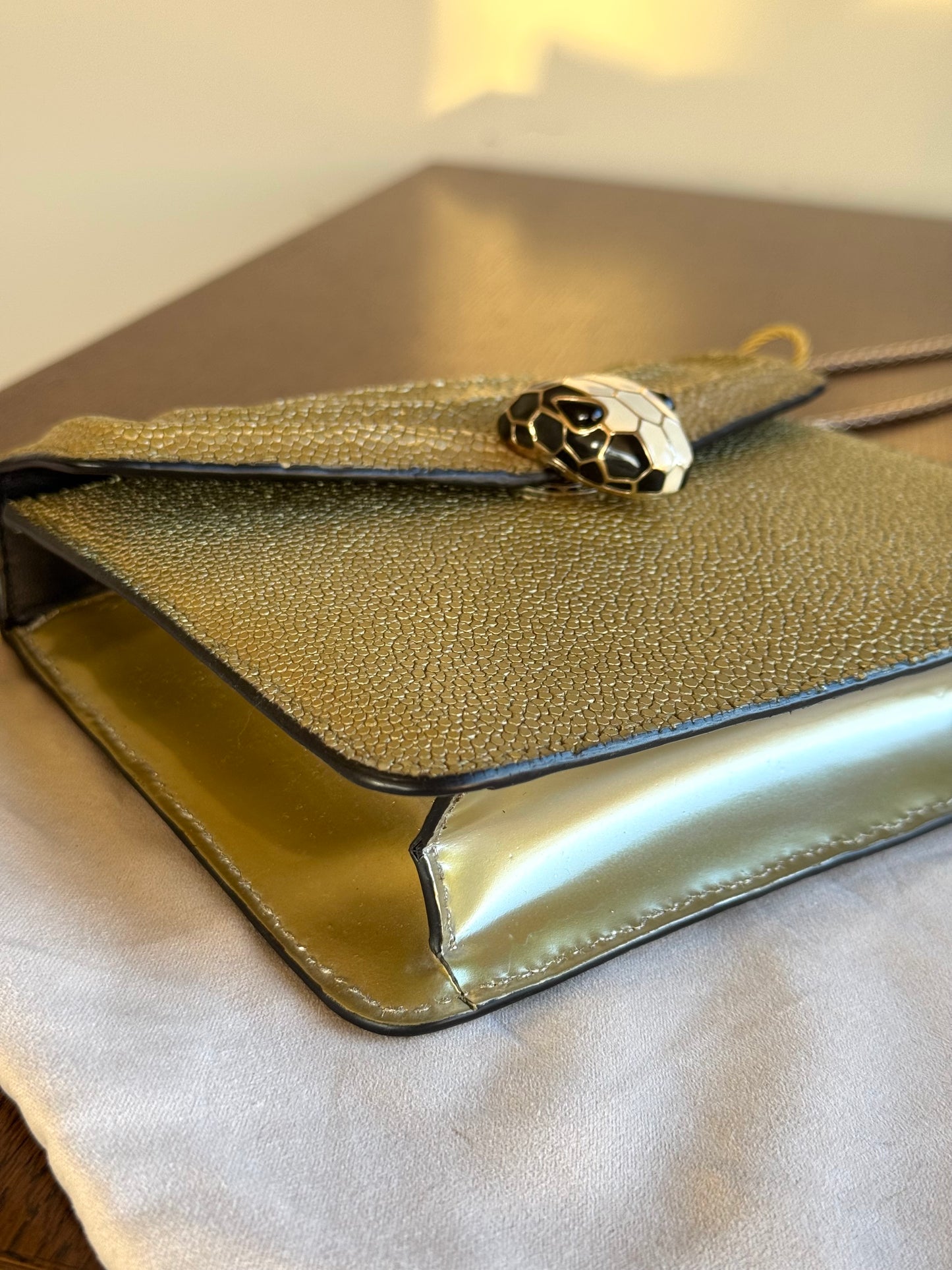 Pre-owned Bvlgari Serpenti Forever Small Gold Stingray Shoulder Bag