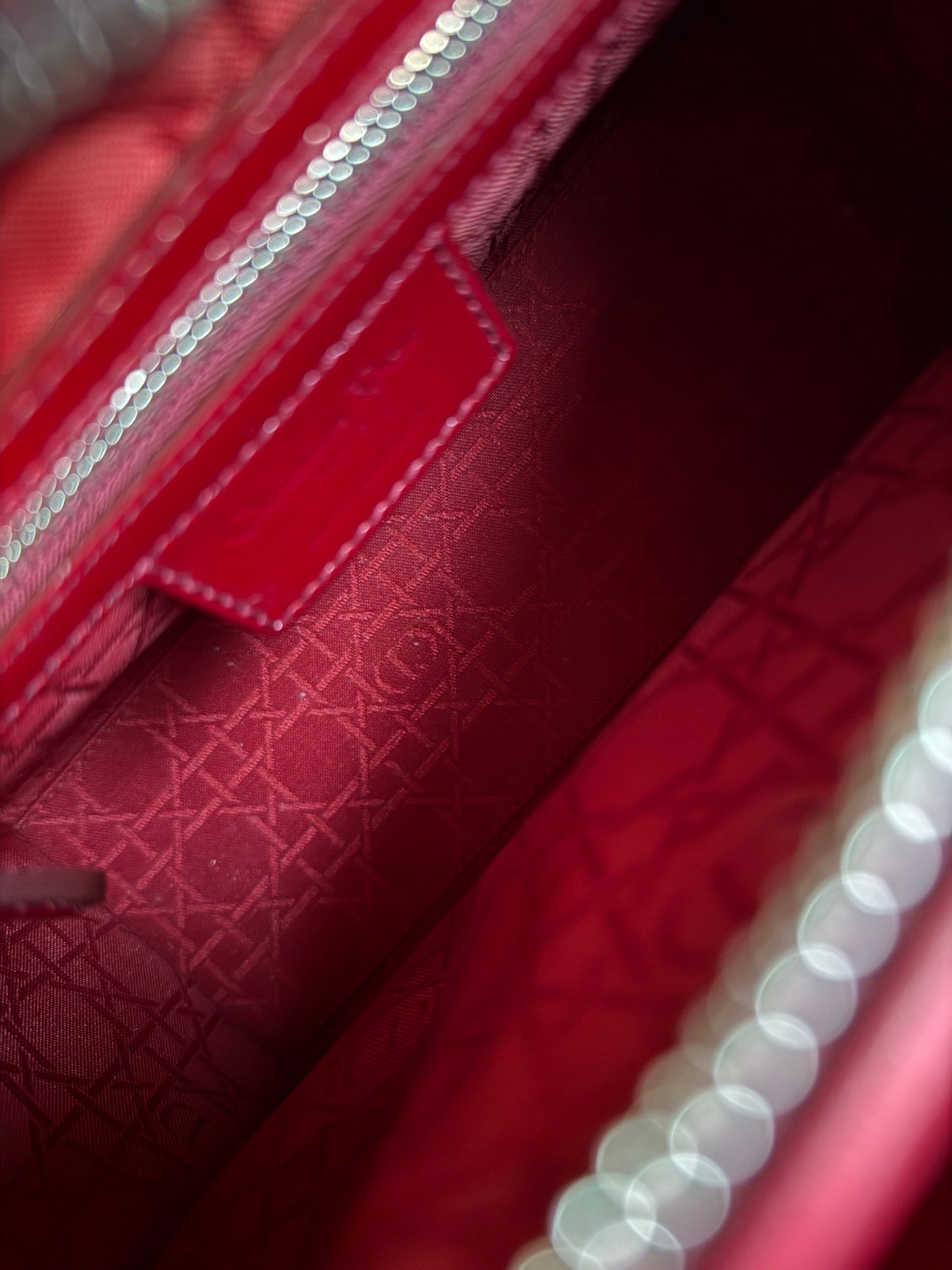 Pre-owned Dior Lady Dior Medium Burgundy Patent Leather Bag