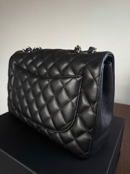 Pre-owned Chanel Timeless Classic Jumbo Black Lambskin Single Flap Bag