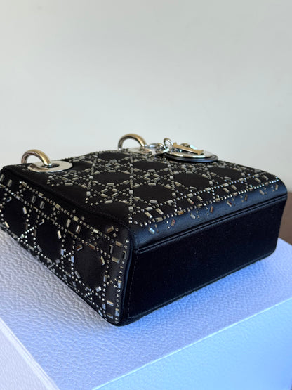 Pre-owned Dior Lady Dior Mini Black Satin Bag