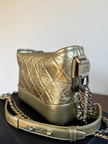 Pre-owned Chanel Gabrielle Small Gold Leather Hobo Bag