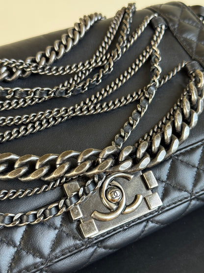 Pre-owned Chanel Boy Large Black Leather Multi-chain Flap Bag Limited Edition