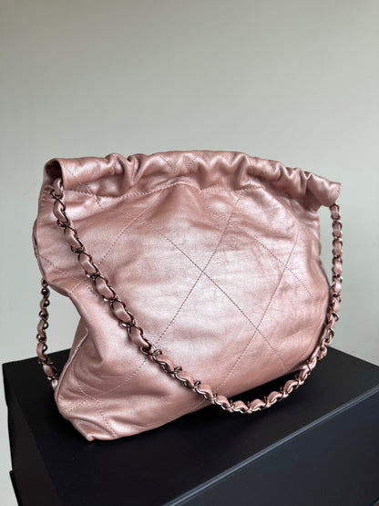 Pre-owned Chanel 22 Small Rose Gold Leather Tote Bag Limited Color
