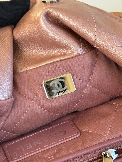 Pre-owned Chanel 22 Small Rose Gold Leather Tote Bag Limited Color