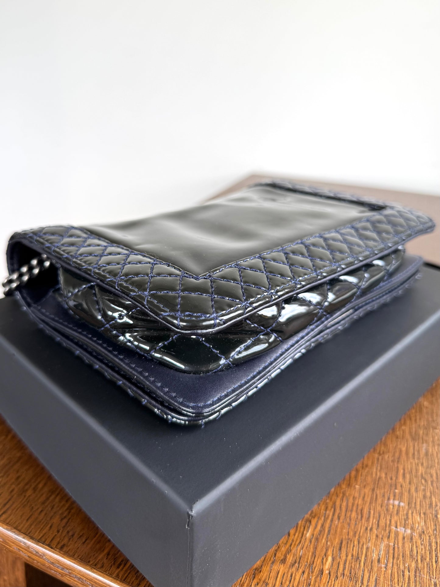 Pre-owned Chanel Boy WOC Black Patent Leather Flap Bag