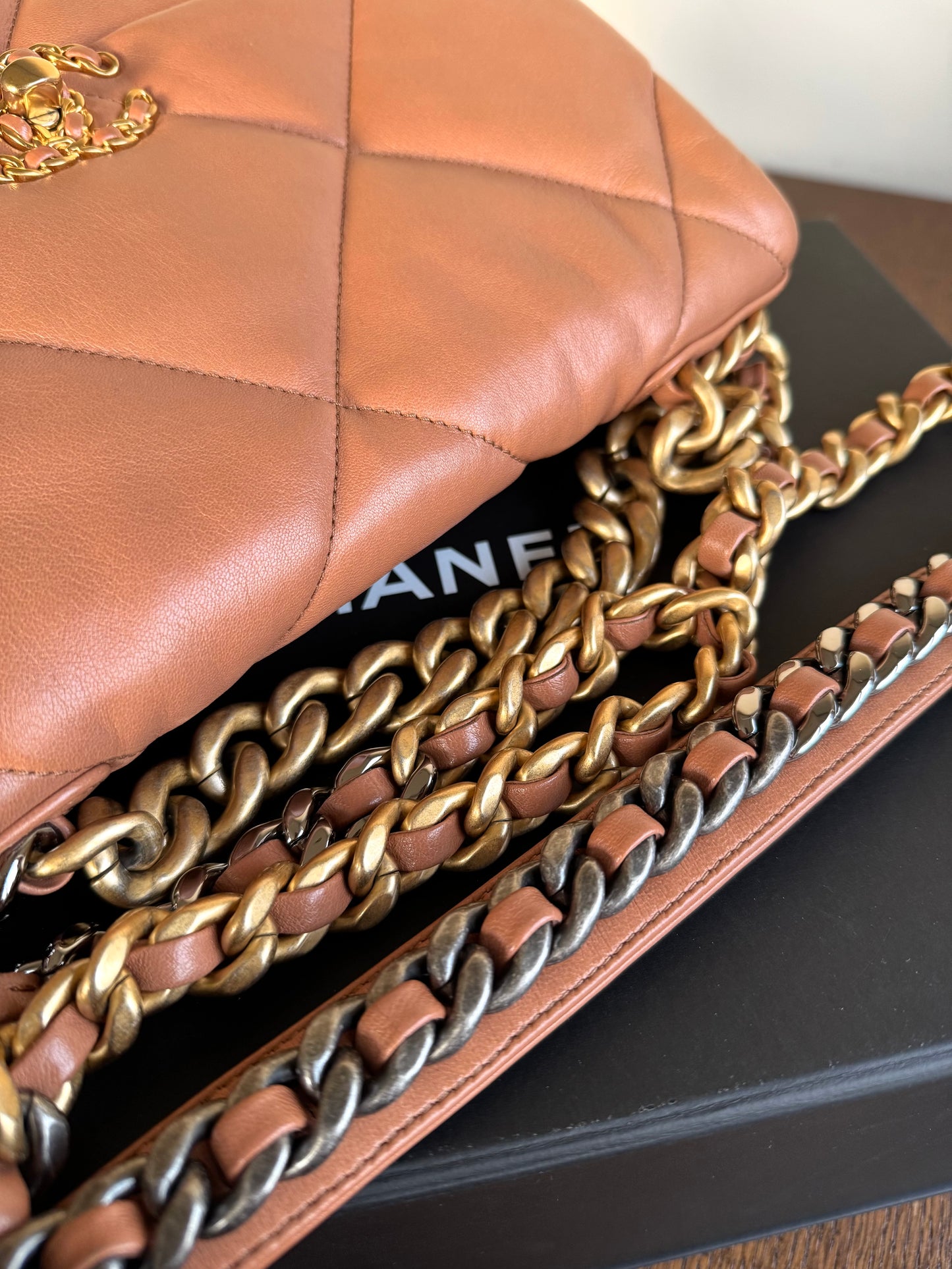 Pre-owned Chanel 19 Large Caramel Lambskin Flap Bag