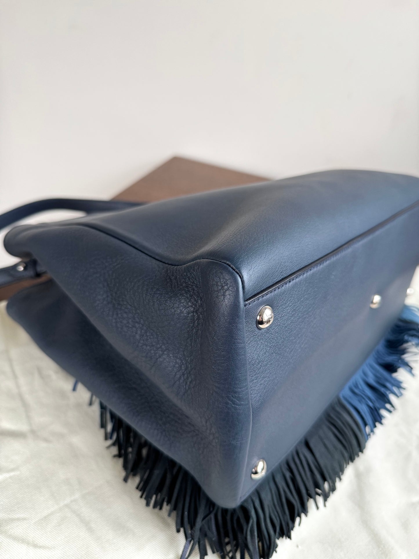 Pre-owned Fendi 2Jours Navy Blue Fringed Leather Bag