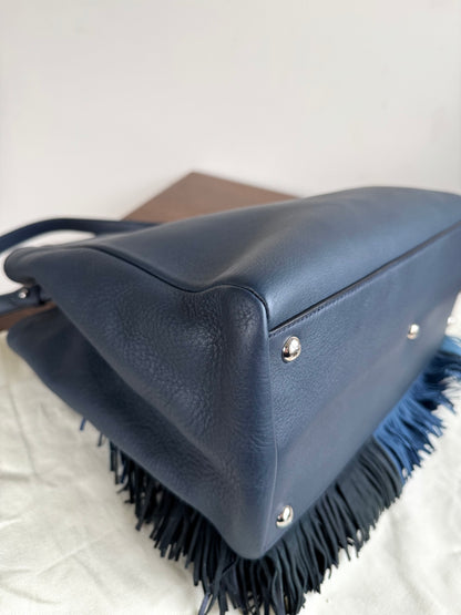 Pre-owned Fendi 2Jours Navy Blue Fringed Leather Bag