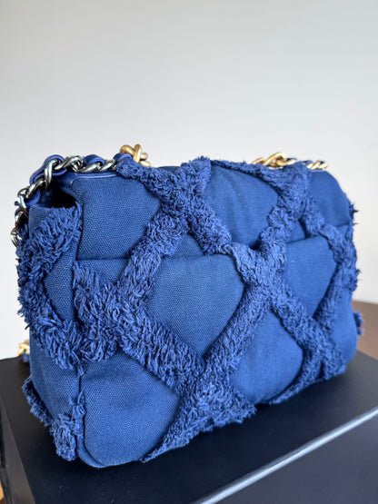 Pre-owned Chanel 19 Small Blue Canvas Flap Bag